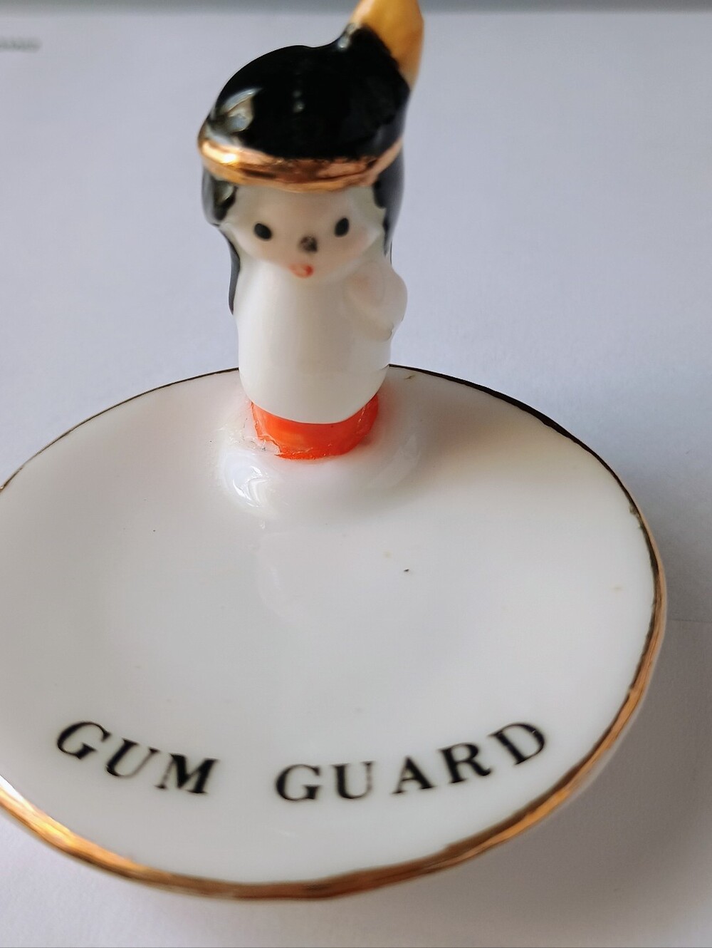 Ceramic "Gum Guard" Native American Girl Chewing Park Small Figure Vintage Kitch